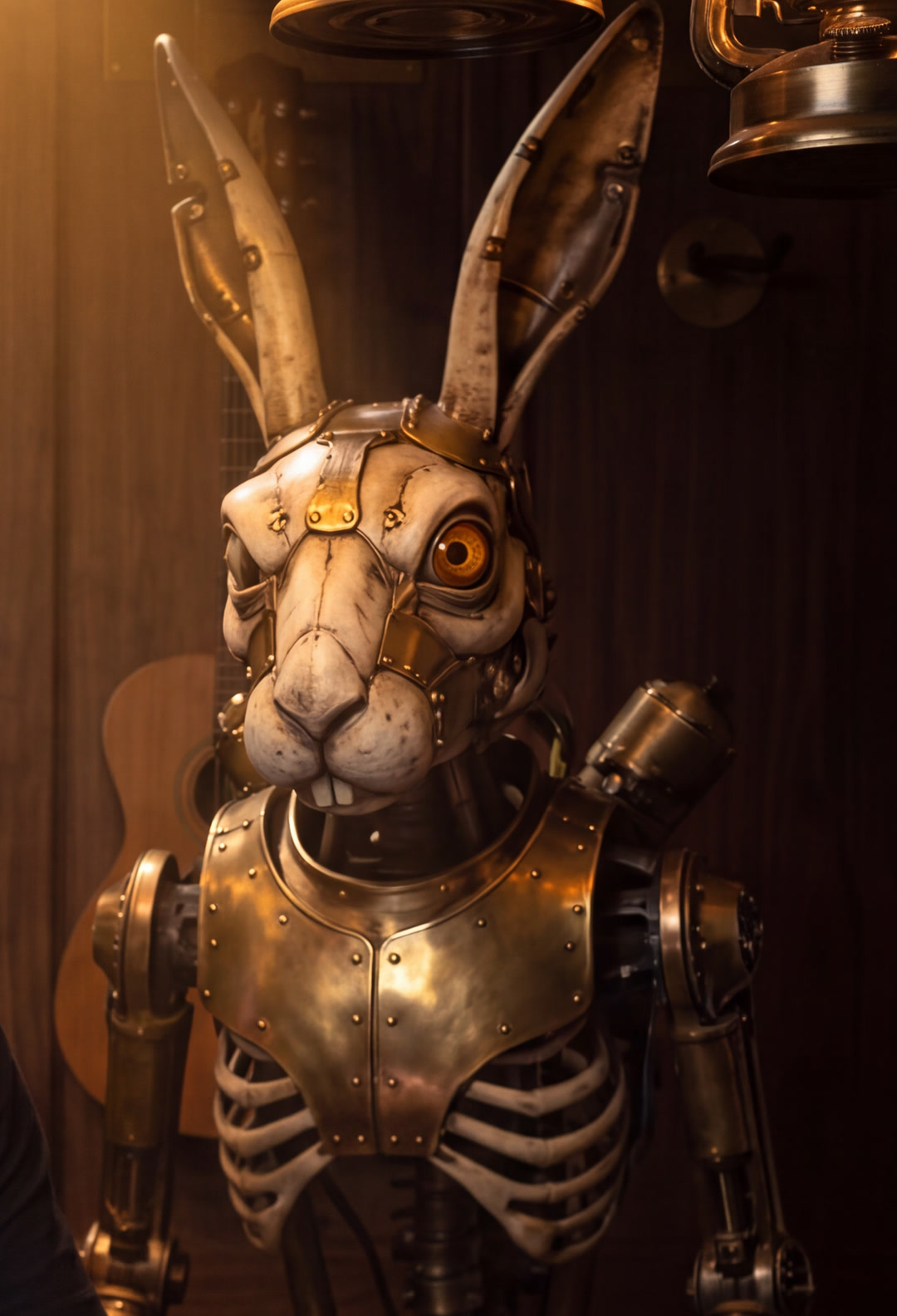 Le lièvre mécanique de Lapin Looper, en laiton et en os.